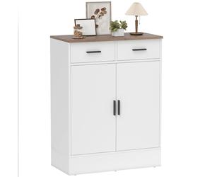 HOMCOM Buffet Moderne 2 Tiroirs et Placard 2 Portes, Étagère Intérieure Réglable, Blanc et Bois