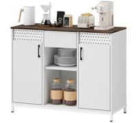 HOMCOM Buffet pour Salon 2 Portes à Perforations Tiroir Compartiments Ouverts Étagères Réglables 100x40x80 cm Blanc