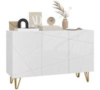 HOMCOM Buffet pour salon Buffet d'entrée avec 3 portes et étagères réglables pour cuisine, salon, 120 x 40 x 75 cm, blanc brillant