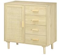HOMCOM Buffet rotin avec placards à porte cannage et 4 tiroir, 80 x 38 x 80,5 cm, effet bois naturel