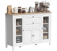 HOMCOM Buffet Salon, 1 Placard Double Porte, 2 Tiroirs, 120x40x90cm, Blanc | Meuble de Rangement, 2 Placards à Porte Vitrée, Étagère Réglable, Style Moderne, Buffet Salle à Manger et Cuisine