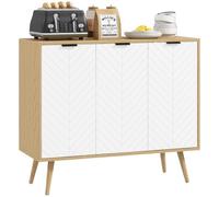 HomCom Buffet de cuisine – Panneau de particules 91,5 × 35 × 77,4 cm – Blanc et bois naturel