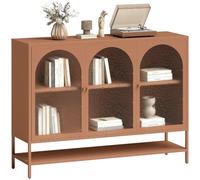 Buffet salon - HOMCOM - 3 portes vitrées cintrées et étagère ouverte - cadre en acier - 140 x 40 x 105 cm - rouille