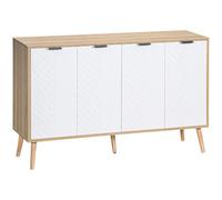 HOMCOM Buffet Salon 4 Portes 120 x 35 x 77,4 cm Blanc et Bois Naturel | Meuble de Rangement, Étagère Réglable, Pieds en Bois de Pin, Buffet Salle à Manger Cuisine et Chambre