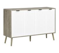 HOMCOM Buffet Salon, Meuble de Rangement avec 4 Portes et étagère réglable, Pieds en Bois de pin, Buffet Salle à Manger Cuisine et Chambre, 120 x 35 x 77,4 cm, Blanc et Gris