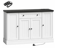 HOMCOM Buffet Salon avec Station de Charge, Meuble de Rangement avec 4 Portes, Tiroir, Étagères Réglables, Blanc et Noir