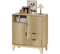 HOMCOM Buffet salon, meuble de rangement, 2 portes, 2 tiroirs, étagère réglable, compartiment ouvert, 80x40x90cm, bois naturel