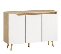 HOMCOM Buffet salon, meuble de rangement, 3 portes, étagères réglables et pieds en bois d'hévéa, 107x35x76,5cm, blanc et chêne
