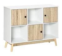 HOMCOM Buffet Salon, Meuble de Rangement 9 Cubes avec 3 Portes et 3 Compartiments Ouverts, Pieds en Bois de pin, Style Moderne, Buffet Salle à Manger, Cuisine et Salon, 96x30x75cm, Blanc et Naturel