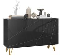 HOMCOM Buffet Salon Meuble de Rangement à Haut Brillance 120x40x75cm Noir | 3 Portes à Fermeture Douce et Étagères Réglables, Pieds Épingles Dorés, Style Moderne, Buffet Salle à Manger et Cuisine
