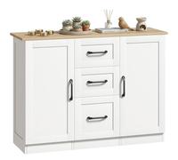 HOMCOM Buffet Salon, Meuble de Rangement avec 2 Portes à Fermeture Douce et 3 tiroirs, Style Moderne, Buffet Salle à Manger et Cuisine, 110 x 35 x 80,4 cm, Blanc et Bois Naturel