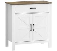 HOMCOM Buffet salon, meuble de rangement avec 2 portes de grange, tiroir et étagère réglable, 77x39,3x81,5cm, blanc et marron