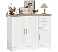 HOMCOM Buffet Salon, Meuble de Rangement avec 2 tiroirs, 3 Portes et étagère réglable, Style Contemporain, Buffet Salle à Manger et Cuisine, 100 x 40 x 78 cm, Blanc et Bois Naturel