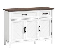 HOMCOM Buffet salon, meuble de rangement avec 3 portes en chevron, 2 tiroirs et 2 étagères réglables, 110 x 35 x 80,5 cm, blanc