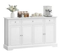 HOMCOM Buffet Salon, Meuble de Rangement avec 3 tiroirs, 4 Portes à Fermeture Douce et étagères réglables, Style Moderne, Meuble TV jusqu'à 55", Buffet Salle à Manger et Cuisine, 136x38x80cm, Blanc