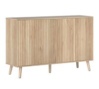 HOMCOM Buffet salon, meuble de rangement avec 4 portes cannelés à ouverture par pression 120 x 35 x 77,5 cm, chêne