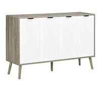 HOMCOM Buffet Salon, Meuble de Rangement avec 4 Portes et étagère réglable, Pieds en Bois de pin, Buffet Salle à Manger Cuisine et Chambre, 120 x 35 x 77,4 cm, Blanc et Gris