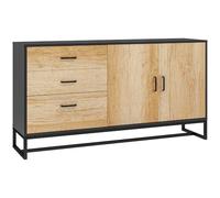HOMCOM Buffet Salon Meuble de Rangement avec Placard, Bois Naturel | 3 Tiroirs, Étagère Réglable, 140 x 35 x 75 cm, Pieds en Acier, Poignées en Alliage d'Aluminium