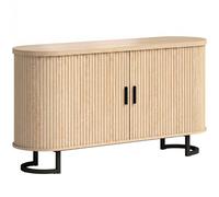 HOMCOM Buffet salon, meuble de rangement ovale avec 2 portes coulissantes et étagères réglables, 140x40x75cm, bois naturel