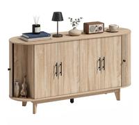 HOMCOM Buffet Salon, Meuble de Rangement Ovale avec 4 Portes et 2 étagères réglables, Meuble TV jusqu'à 65 Pouces, Style Moderne, Buffet Salle à Manger et Cuisine, 147x40x76cm, chêne