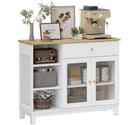 HOMCOM Buffet portes verre trempé nervuré, tiroir, 3 niches, étagères réglables, blanc