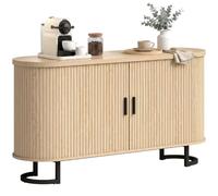 HOMCOM Buffet salon, meuble de rangement ovale avec 2 portes coulissantes et étagères réglables, meuble TV jusqu'à 60 pouces, style moderne, buffet salle à manger et cuisine, 140x40x75cm, bois naturel