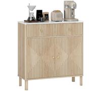 HOMCOM Buffet Salon Plateau Effet Marbre Cannelé 77 x 30 x 80 cm Chêne | Meuble de Rangement avec 2 Tiroirs, 2 Portes, Étagère Réglable, Style Moderne, Buffet Salle à Manger et Cuisine