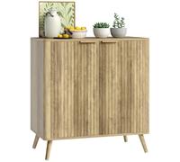 HOMCOM Buffet Salon Rangement Cannelé Style 2 Portes 77 x 40 x 81 cm Chêne | Meuble de Rangement, Placard, Étagère Réglable, Buffet Salle à Manger et Salon, Moderne