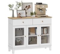 HOMCOM Buffet Salon Rangement Portes en Verre 100 x 35 x 80,3 cm Blanc