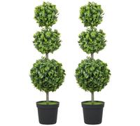 HOMCOM Buis Artificiel 100cm en Pot Lot de 2 | Plantes artificielles en pot, faux arbre, protection UV, réaliste, pour salon/bureau/jardin, décoration moderne, cadeau