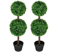 HOMCOM Buis Artificiel Double Boule 90cm Vert Décor Jardin Maison avec Pot Aosom France