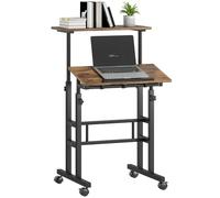 HOMCOM Bureau à Hauteur réglable 60x60x70.5-120 cm Brun Rustique | Avec étagère, roues, table cuisine, bureau ordinateur, bureau travail, bureau portable, étagère bureau