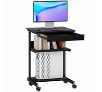 HOMCOM Bureau à roulettes pour ordinateur, peu encombrant, avec support pour processeur, tiroir, étagère, table PC pour bureau à domicile, chambre à coucher, noir