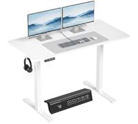 HOMCOM Bureau Assis-Debout Électrique Réglable 120 x 60 cm, 3 Mémoires, Écran LED, Passe-câbles et Crochets, Blanc