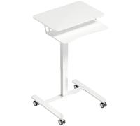 HOMCOM Bureau Assis-Debout Réglable en Hauteur, Bureau Mobile avec Plateau pour Clavier, Roulettes et Cadre en Acier, Blanc