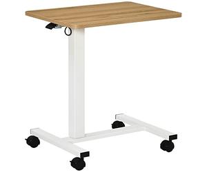 HOMCOM Bureau Assis-Debout réglable en Hauteur Table d'ordinateur Portable Pupitre d'appoint à roulettes en Forme de C Peu encombrant pour Le Bureau Salon Nature+Blanc Peut Supporter jusqu'à 70 kg 65
