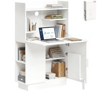 HOMCOM Bureau avec plateau pliable - Bureau d'ordinateur avec étagères et armoire - 80 x 30 x 128 cm - Table de travail moderne pour bureau, salon, blanc