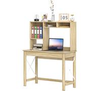 HOMCOM Bureau avec Rangement bibliothèque 105 x 50 x 137,5 cm Aspect chêne | en Bois Moderne, avec Étagères Et Grand Plateau, pour Petits Espaces, Maison Chambre à Coucher