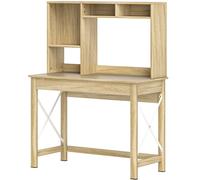HOMCOM Bureau avec rangement bureau bibliothèque en bois avec étagères et grand plateau pour petits espaces, aspect chêne