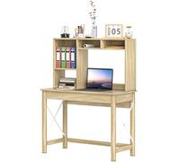HOMCOM Bureau avec Rangement Bureau bibliothèque en Bois Moderne avec étagères et Grand Plateau pour Petits espaces Maison Chambre à Coucher, 105 x 50 x 137,5 cm, Aspect chêne