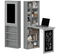 HOMCOM Bureau avec rangement pliable murale rabattable avec bibliothèque poste de travail tableau à craie et étagère réglable