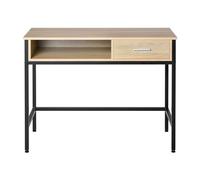 HOMCOM Bureau secrétaire bureau informatique design industriel casier + tiroir coulissant châssis métal noir plateau chêne clair Aosom France