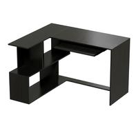 HOMCOM Bureau d'Angle, 120 x 100 x 76 cm, Bureau Informatique en L avec Plateau de Clavier, 4 Compartiments Ouverts, Noir