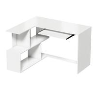 HOMCOM Bureau d'Angle, 120 x 100 x 76 cm, Bureau Informatique en L avec Plateau de Clavier, 4 Compartiments Ouverts, Blanc