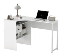 HOMCOM Bureau d'angle avec 2 Tiroirs, Bureau en L 120 x 60 cm Blanc | 3 Compartiments Ouverts, Table Informatique, pour Étudier, Travailler, Chambre, Maison