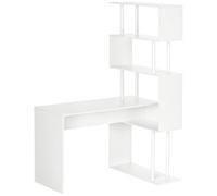 HOMCOM Bureau d'angle bureau informatique en forme de L avec étagères à 4 niveaux en bois 120 x 80 x 176 cm blanc Aosom France