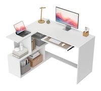HOMCOM Bureau d'angle avec Plateau pour Clavier en L 120 x 100 cm Blanc | 4 Compartiments Ouverts, Table Informatique, Étudier, Travailler, Chambre, Maison
