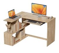 Bureau d'angle - HOMCOM - plateau de clavier - bibliothèque 4 compartiments - bois - 120 x 100 x 76 cm - bois naturel