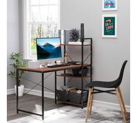 HOMCOM Bureau d'angle avec rangement design Industriel avec bibliothèque 3 étagères panneaux particules aspect noyer métal noir Description:Ce splendide bureau informatique design industriel sublimera