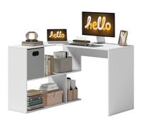 HOMCOM Bureau d'angle, bureau d'ordinateur avec tiroir en tissu et compartiments ouverts, 110 x 100 x 75 cm, blanc